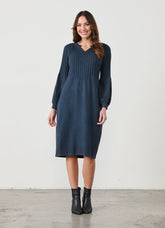 CAJU Half Rib Knit and Puff Sleeve Dress - STYLE CZ960